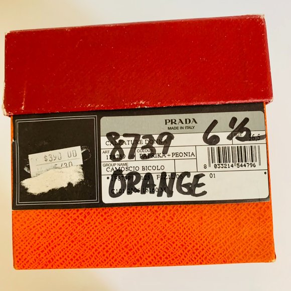 PRADA BALLET SUEDE FLATS ORANGE AND PINK WITH BOW ACCENT MADE IN ITALY - Picture 8 of 8